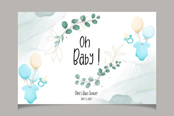 Cute Baby Shower Card Beautiful Floral Gold Leaves — Stock Vector