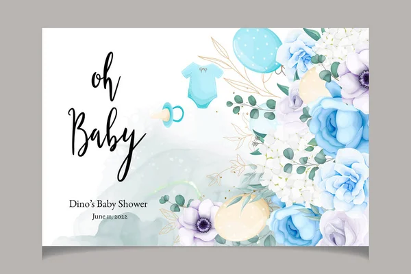 Jolie Carte Douche Bébé Avec Belles Feuilles Florales Dorées — Image vectorielle