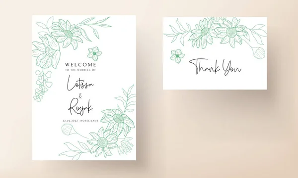 Elegant Monoline Floral Wedding Invitation Card — ストックベクタ