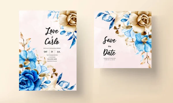 Wedding Invitation Card Beautiful Watercolor Flower Leaves — Stock Vector