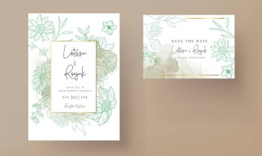 Zarif monolin çiçekli düğün davetiyesi