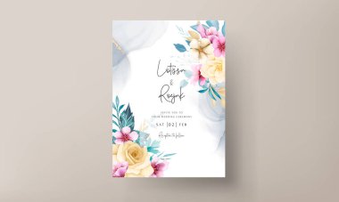 Zarif el çizimi düğün davetiyesi çiçek tasarımı