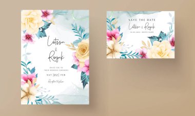 Zarif el çizimi düğün davetiyesi çiçek tasarımı