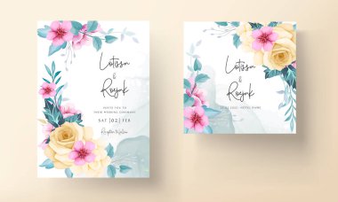 Zarif el çizimi düğün davetiyesi çiçek tasarımı