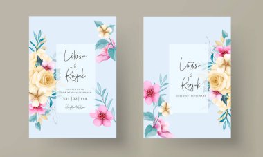 Zarif el çizimi düğün davetiyesi çiçek tasarımı
