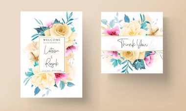 Zarif el çizimi düğün davetiyesi çiçek tasarımı