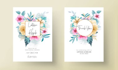 Zarif el çizimi düğün davetiyesi çiçek tasarımı