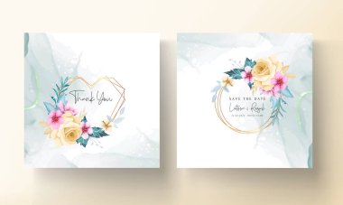 Zarif el çizimi düğün davetiyesi çiçek tasarımı