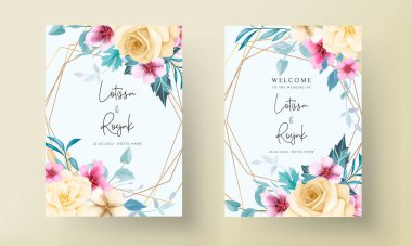Zarif el çizimi düğün davetiyesi çiçek tasarımı