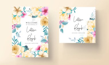 Zarif el çizimi düğün davetiyesi çiçek tasarımı