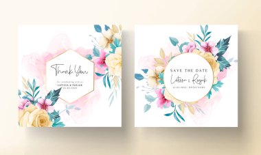 Zarif el çizimi düğün davetiyesi çiçek tasarımı