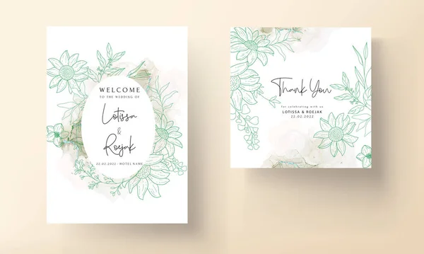 Wedding Invitation Card Elegant Monoline Floral — ストックベクタ