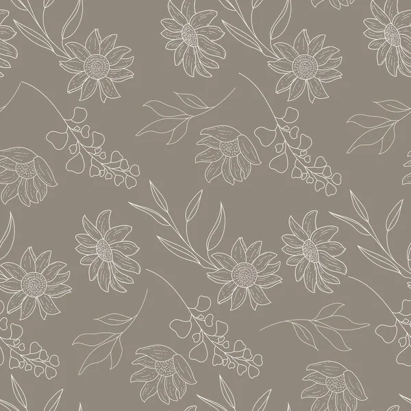 Elegant Seamless Pattern Outline Floral Design — Stock Vector