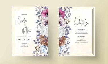 Çiçekli düğün davetiyesi şablonu