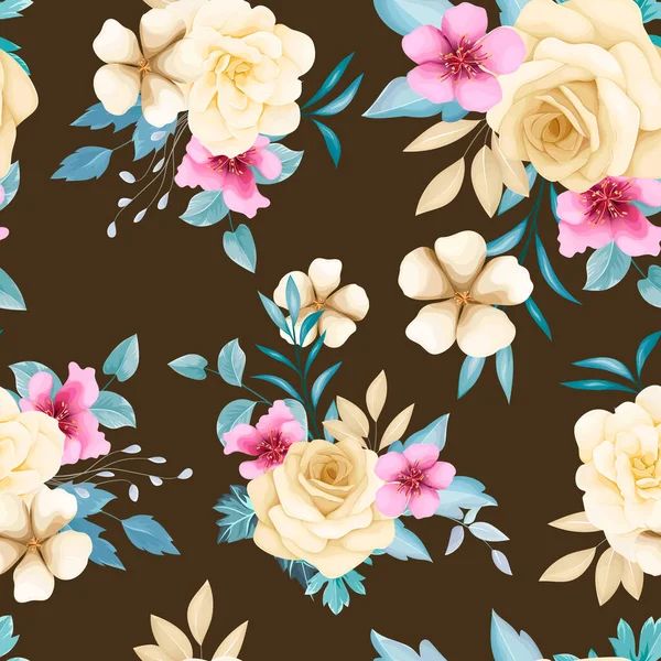 Schöne Handzeichnung Blume Nahtlose Muster Design — Stockvektor