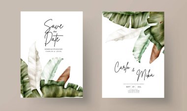elegant banana leaves wedding invitation card