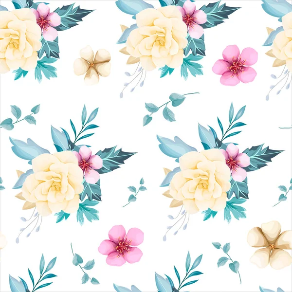 Beautiful Hand Drawing Flower Seamless Pattern Design — Archivo Imágenes Vectoriales