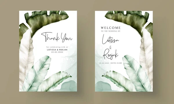 Elegant Banana Leaves Wedding Invitation Card — ストックベクタ