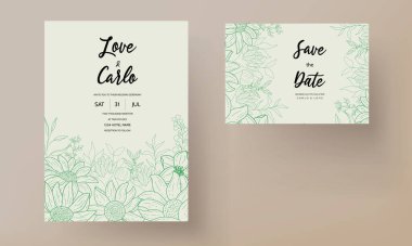 Zarif monoline çiçekli düğün davetiyesi tasarımı