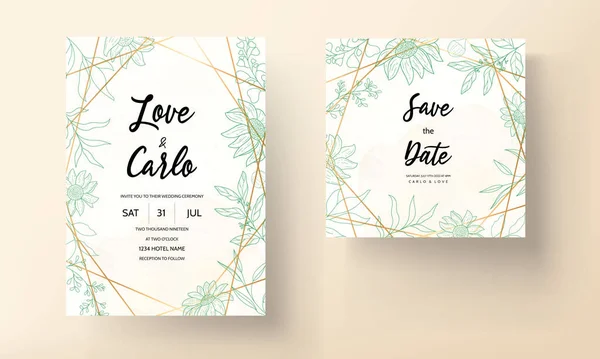 Elegant Monoline Floral Wedding Invitation Card Design — Stock Vector