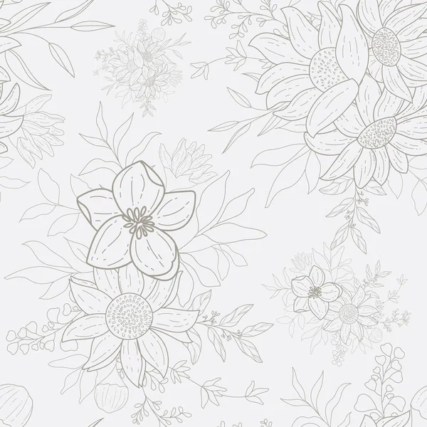 Élégant Motif Floral Monoline Sans Couture Design — Image vectorielle