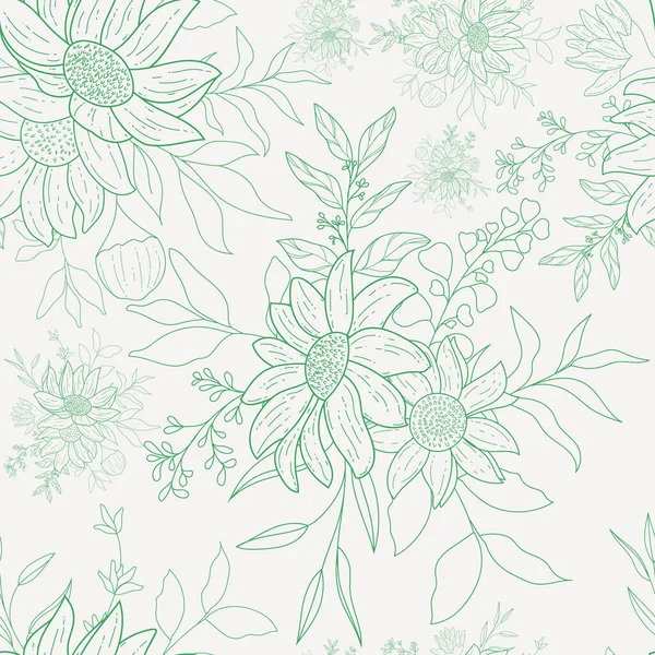 Elegantes Monolin Florales Nahtloses Muster — Stockvektor