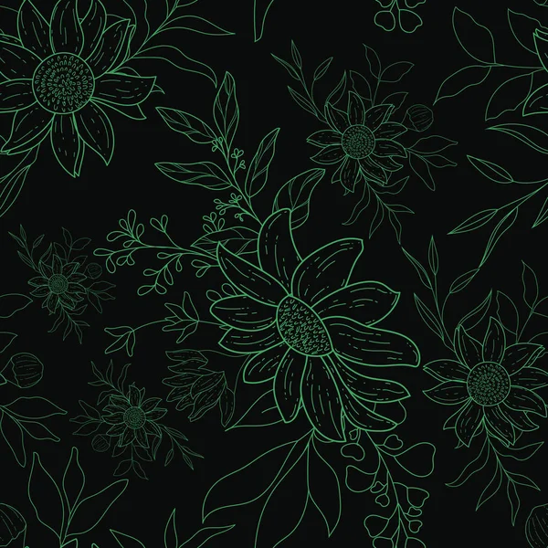 Elegantes Monolin Florales Nahtloses Muster — Stockvektor