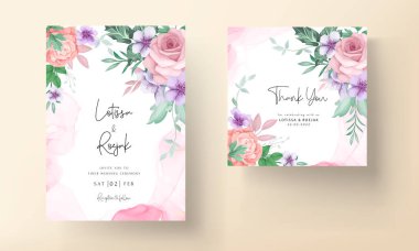 Zarif el çizimi çiçek ve davetiye kartı şablonu bırakır