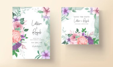 Zarif el çizimi çiçek ve davetiye kartı şablonu bırakır