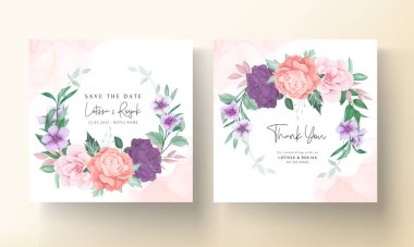 Zarif el çizimi çiçek ve davetiye kartı şablonu bırakır