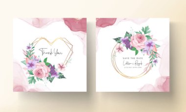 Güzel çiçekçi düğün davetiyesi şablonu çiziyor