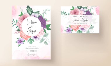 Güzel çiçekçi düğün davetiyesi şablonu çiziyor