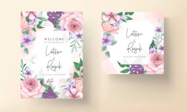 Güzel çiçekçi düğün davetiyesi şablonu çiziyor