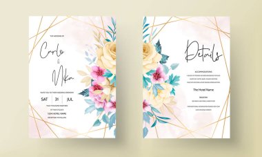 Güzel çiçekçi düğün davetiyesi şablonu çiziyor