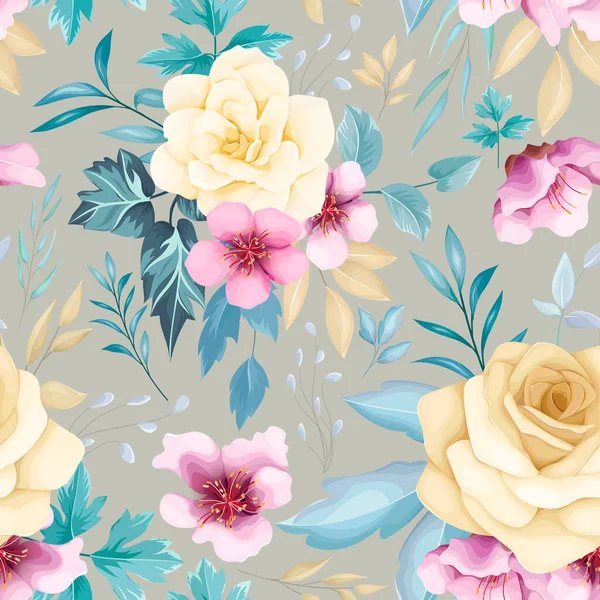 Motif Sans Couture Belle Fleur Dessin Main — Image vectorielle