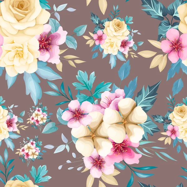 シームレスなパターン美しい花の手描き — ストックベクタ