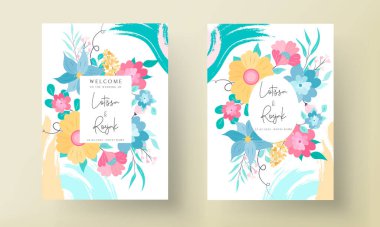 Elle çizilmiş çiçeklerle güzel renkli davetiye kartı.