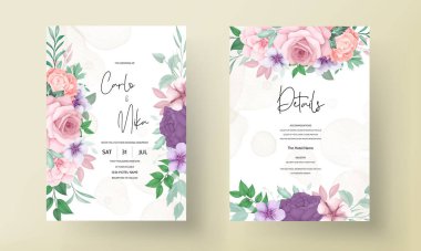 Güzel çiçekli düğün davetiyesi.