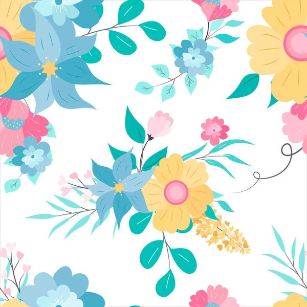 Beautiful Colorful Hand Drawing Flat Floral Seamless Pattern — Stock Vector