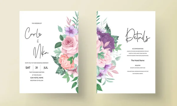 Beautiful Hand Drawing Flower Invitation Card — Stock Vector