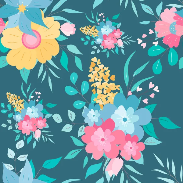 Beau Dessin Main Motif Floral Sans Couture — Image vectorielle