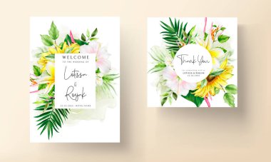 Tropikal çiçekli ve yapraklı yaz davetiyesi