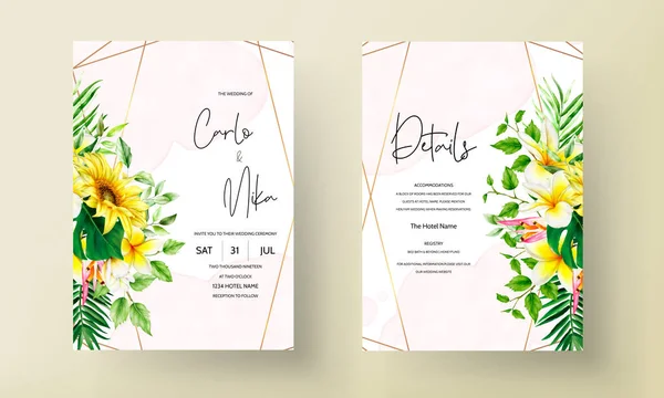 Bonito Verão Aquarela Floral Casamento Convite Cartão — Vetor de Stock