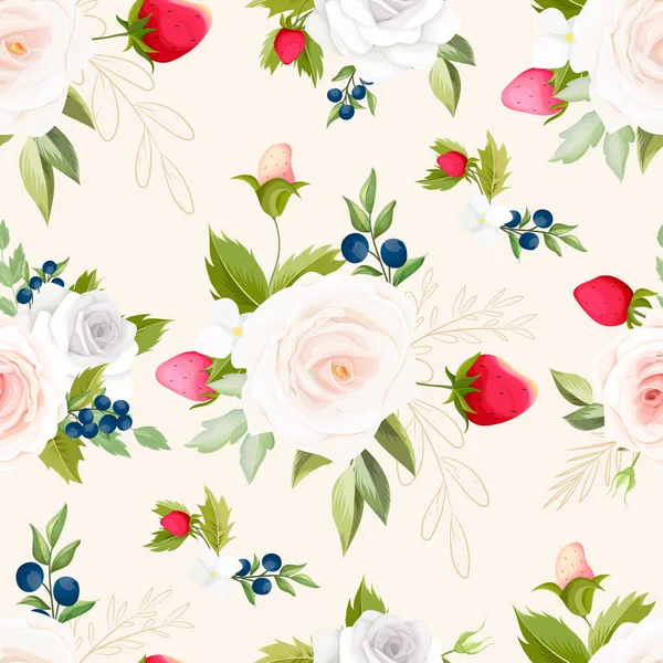 Beau Dessin Main Fleur Fruit Design Motif Sans Couture — Image vectorielle