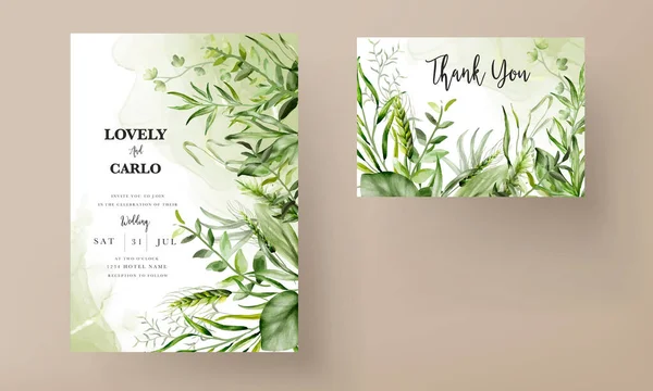 Vacker Akvarell Grönska Blad Bröllop Inbjudan Kort — Stock vektor