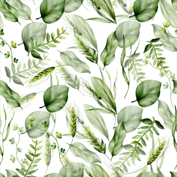 Krásná Akvarel Zeleň Tráva Listy Hladký Vzor — Stockový vektor