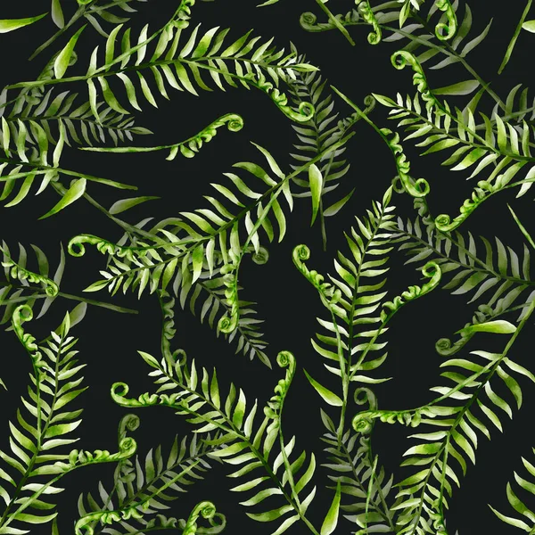 Schöne Elegante Aquarell Grün Farn Florales Nahtloses Muster — Stockvektor