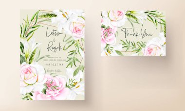 Güzel suluboya çiçek çelengi düğün davetiyesi şablonu