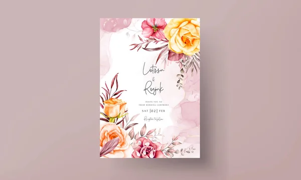 Ślubny Wzór Karty Zaproszenie Pięknym Ciepłym Kolorowym Kwiatem — Wektor stockowy