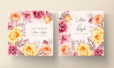 Düğün davetiyesi şablonu. Güzel, sıcacık çiçekli.